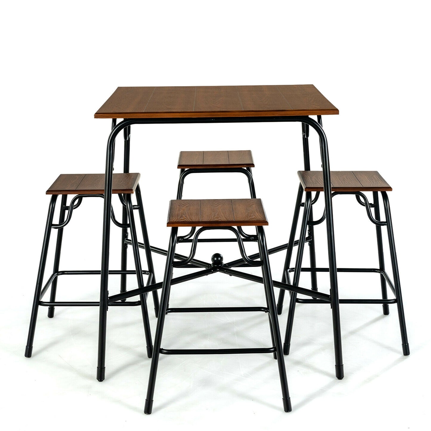 5 Pieces Bar Table Set with 4 Counter Height Backless Stools, Rustic Brown Patio Bar Furniture at Gallery Canada