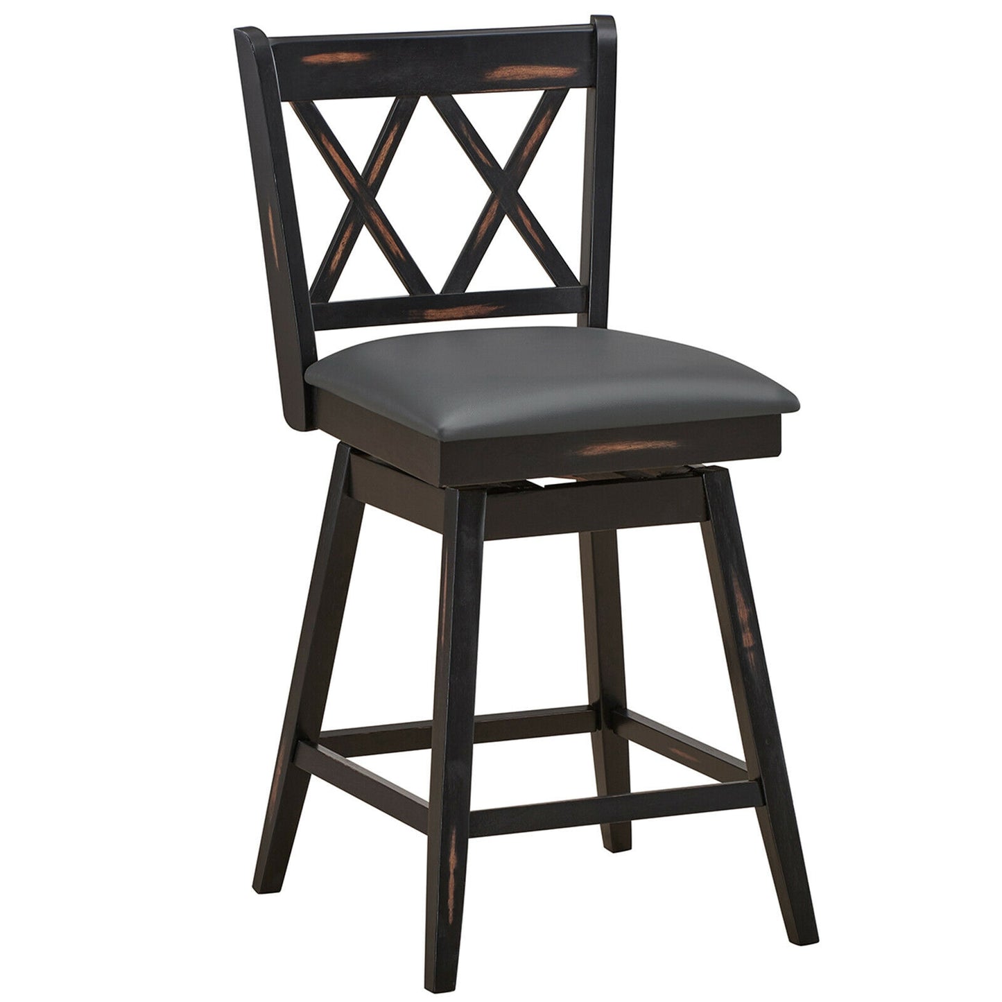 24 Inch Swivel Counter Height Barstool Set, 2 Pieces, Rubber Wood Legs, Black Bar Stools at Gallery Canada