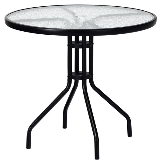 32 Inch Outdoor Patio Round Tempered Glass Top Table with Umbrella Hole, Transparent