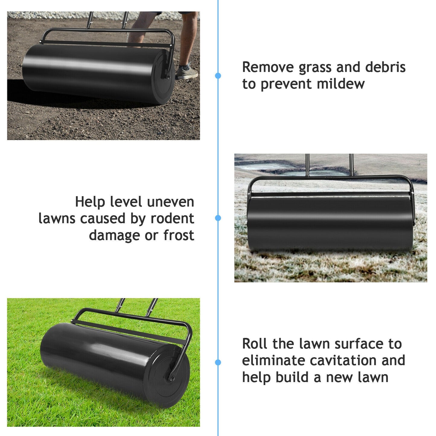 36 x 12 Inch Tow Lawn Roller, Water Filled Metal Push Roller, Black Lawn Care Tools at Gallery Canada