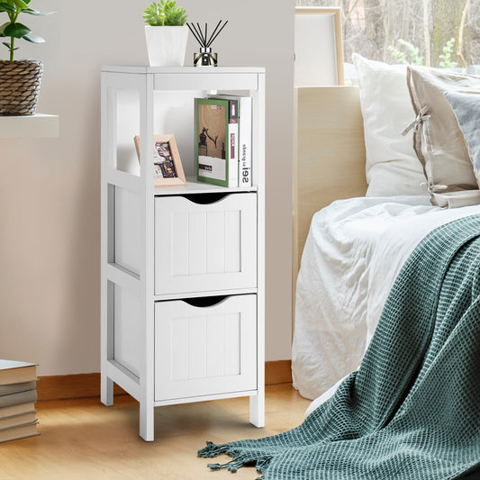 Freestanding Storage Cabinet, 2 Removable Drawers, White Floor Cabinets White at Gallery Canada