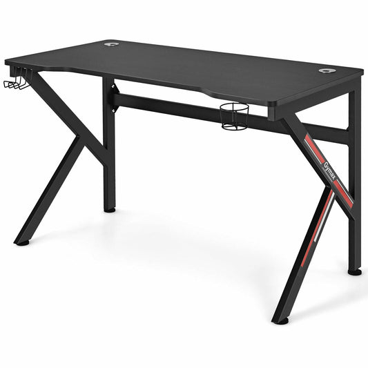 48 Inch K-shaped Gaming Desk with Cup Holder with Headphone Hook, Black