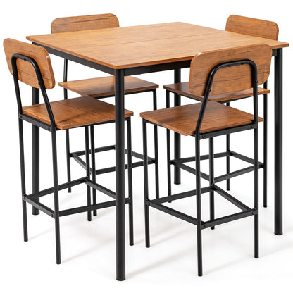 5 Pieces Industrial Dining Table Set with Counter Height Table and 4 Bar Stools, Walnut at Gallery Canada
