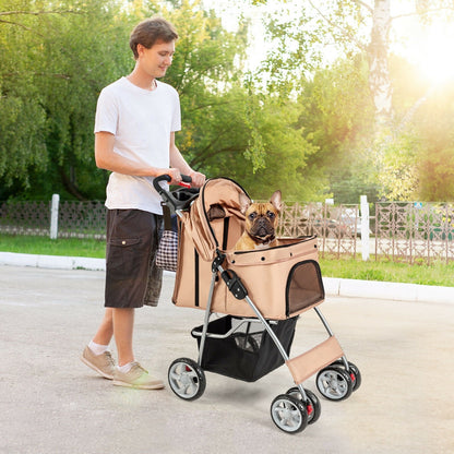 Foldable 4-Wheel Pet Stroller with Storage Basket, Beige at Gallery Canada