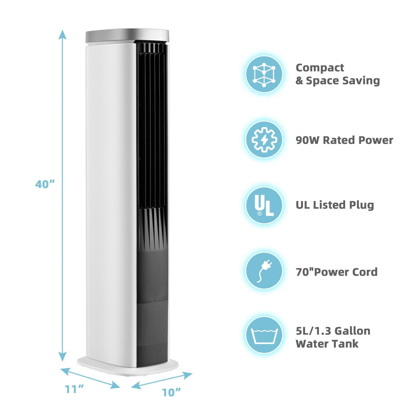 3-In-1 Portable Evaporative Air Cooler with Timer, White