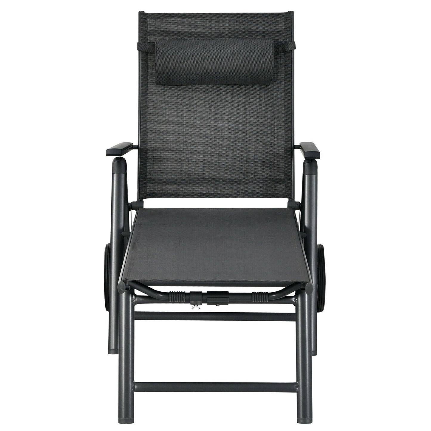 Patio Lounge Chair, Adjustable Aluminum Frame, Wheels, Neck Pillow, Gray Outdoor Chaise Lounges at Gallery Canada