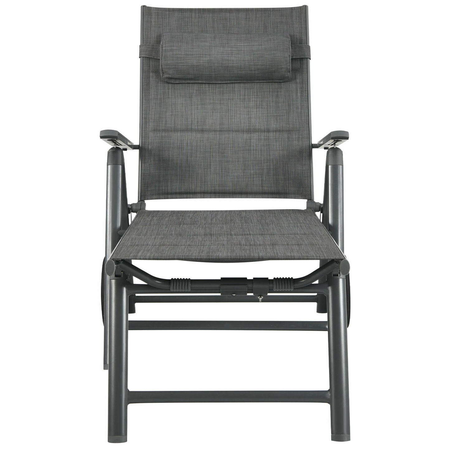 Patio Reclining Chaise Lounge, Adjustable Neck Pillow, Gray Outdoor Chaise Lounges at Gallery Canada