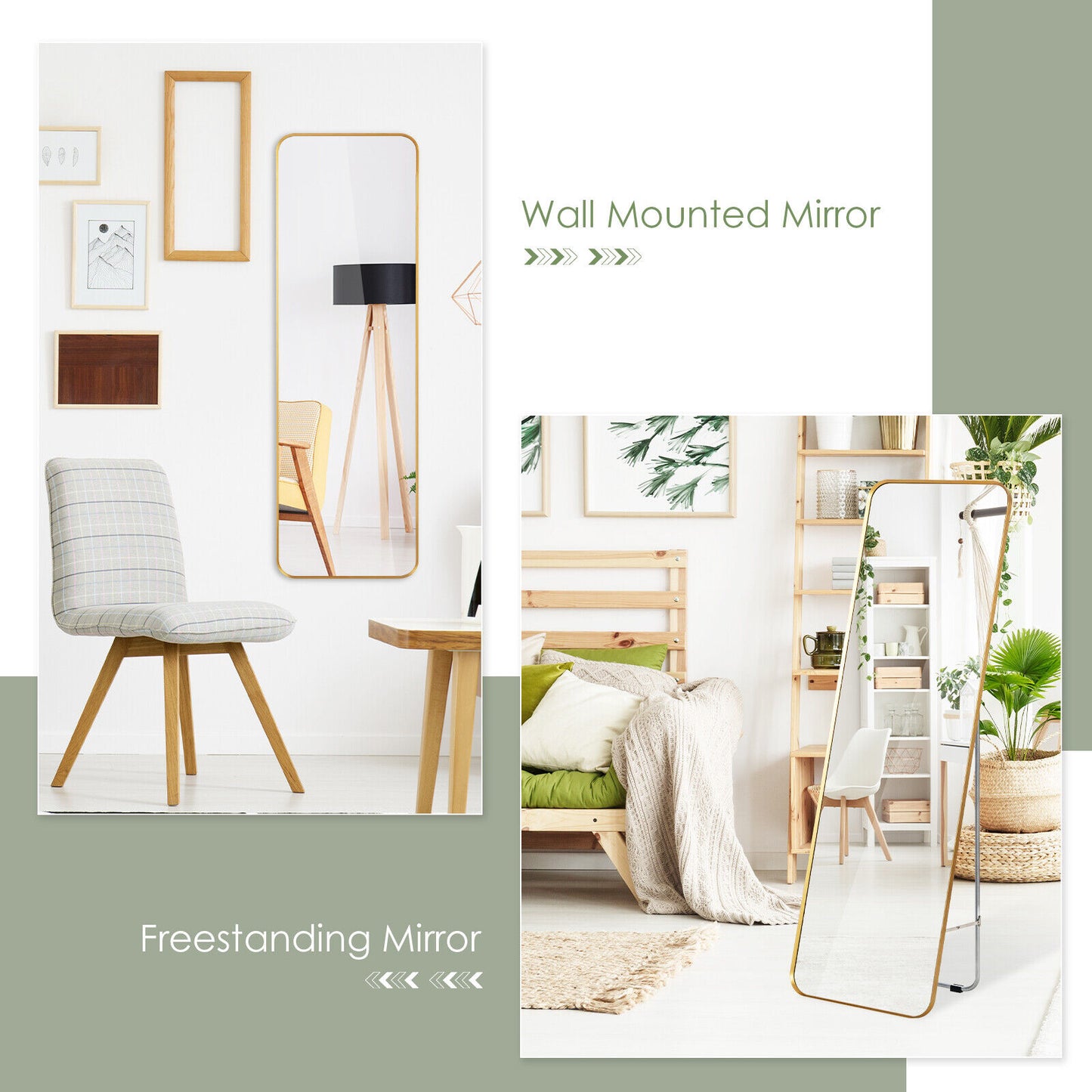 Full Length Wall Mounted Hanging Mirror, Golden Floor Mirrors at Gallery Canada