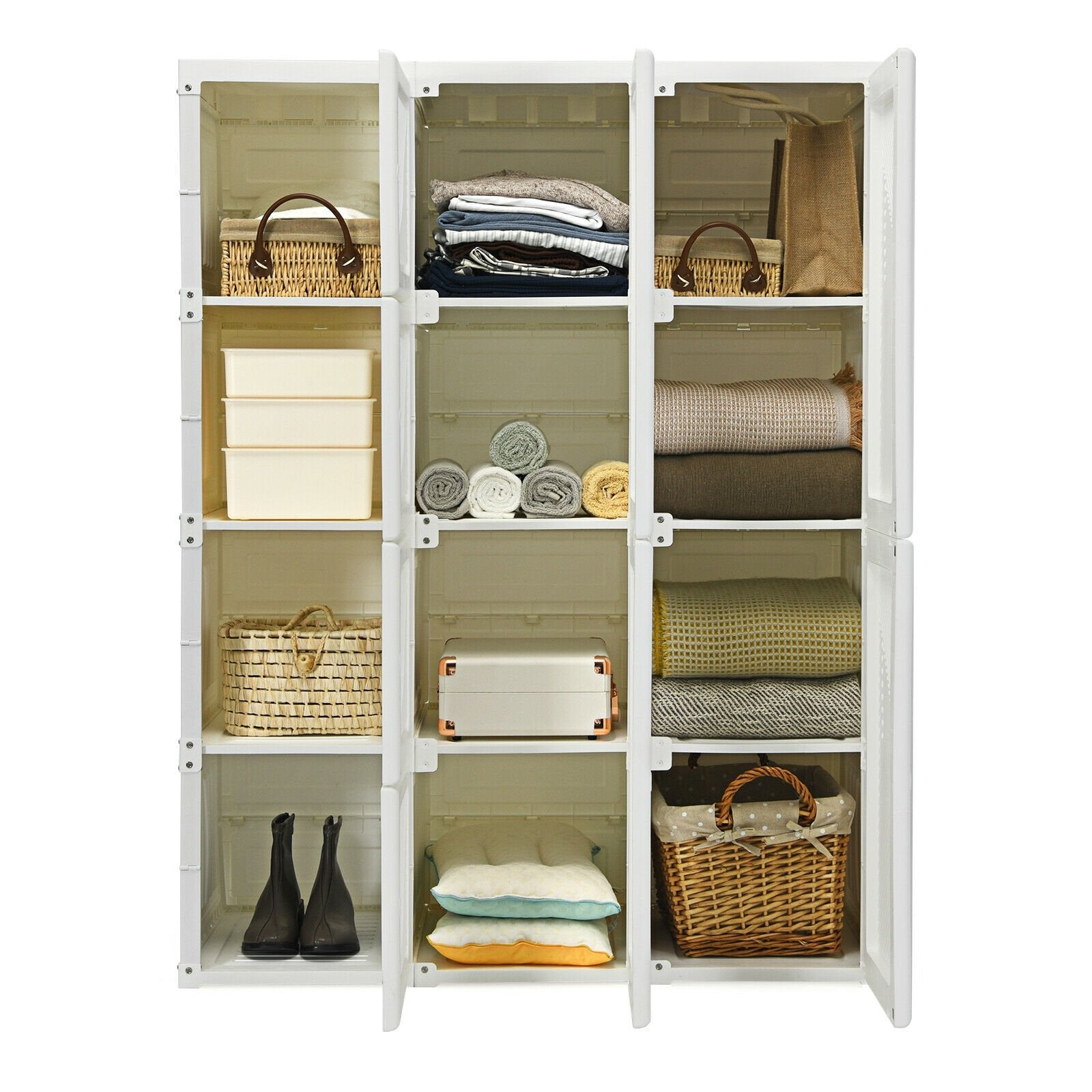 Clothes Foldable Armoire Wardrobe Closet with 12 Cubby Storage, White at Gallery Canada