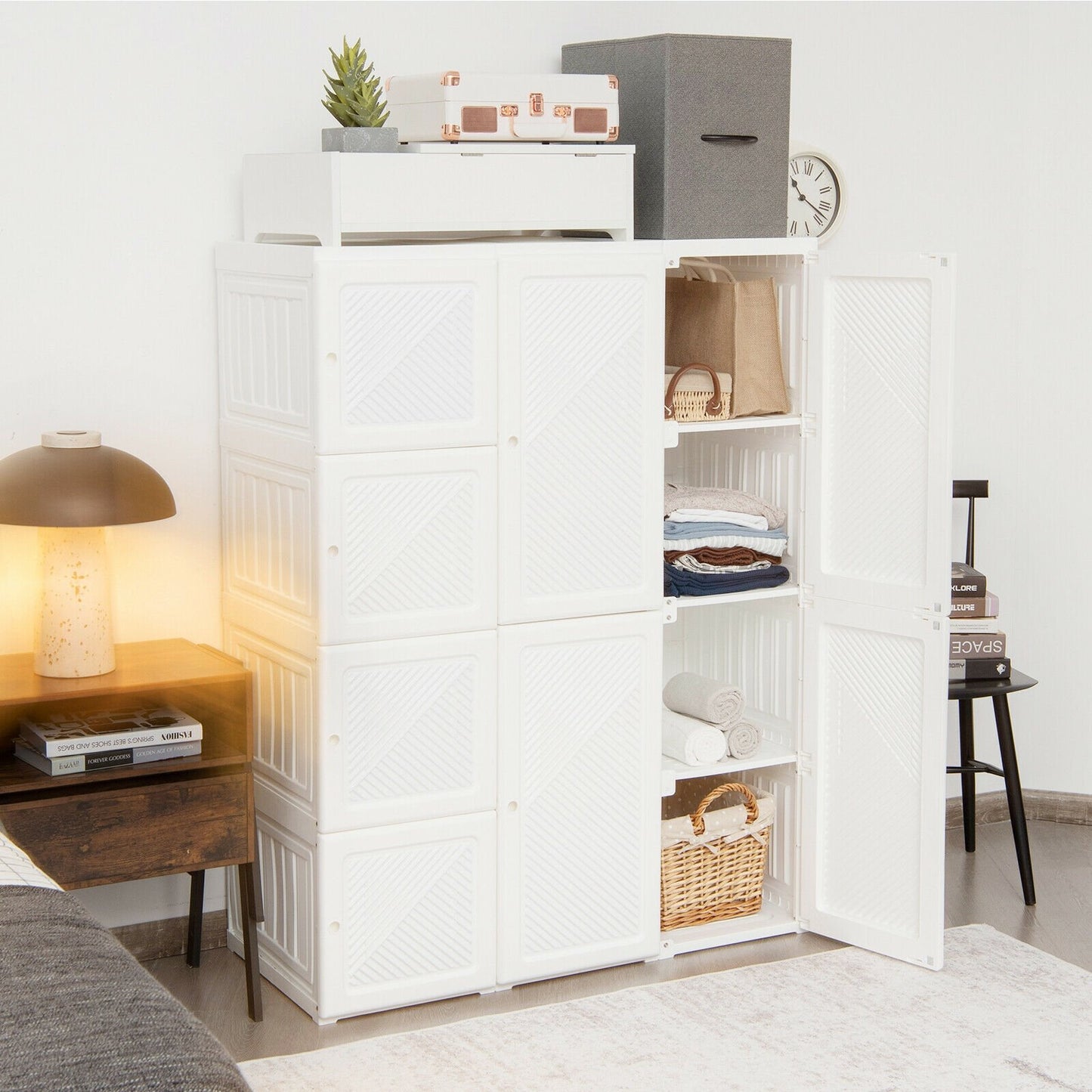 Clothes Foldable Armoire Wardrobe Closet with 12 Cubby Storage, White at Gallery Canada