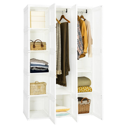 Foldable Armoire Wardrobe Closet with 10 Cubes, White