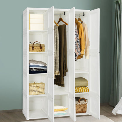 Foldable Armoire Wardrobe Closet with 10 Cubes, White
