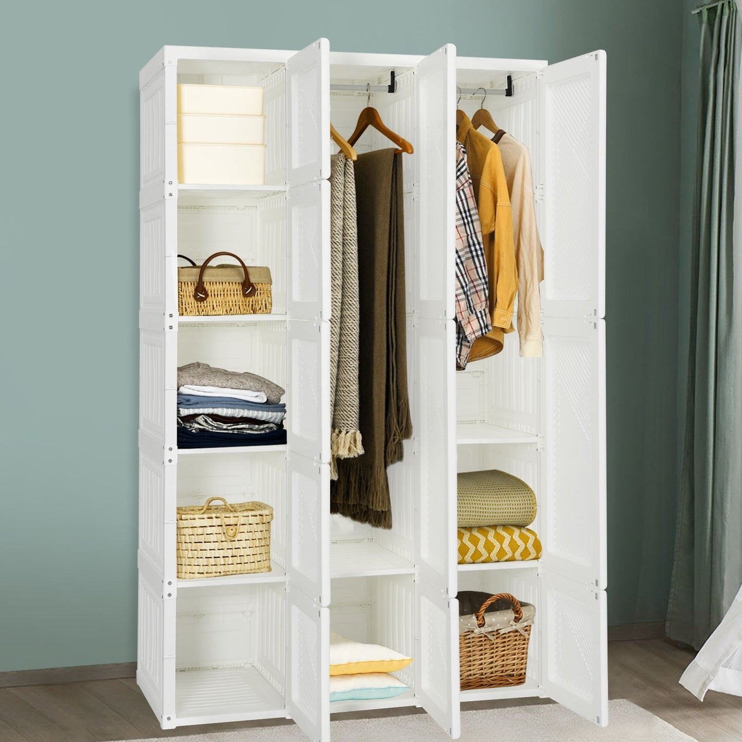 Foldable Armoire Wardrobe Closet with 10 Cubes, White at Gallery Canada