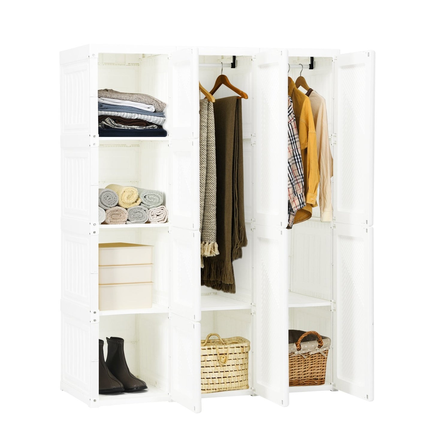 Foldable Closet Clothes Organizer with 8 Cubby Storage, White