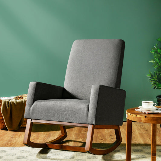Rocking High Back Upholstered Lounge Armchair, Gray Accent Chairs Gray at Gallery Canada
