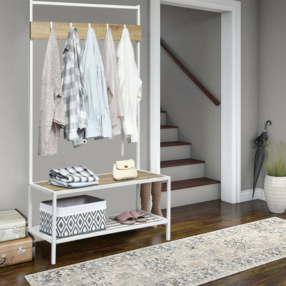 3-in-1 Industrial Coat Rack with 2-Tier Storage Bench and 5 Hooks, Natural at Gallery Canada
