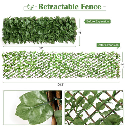 3 Pieces Retractable Artificial Leaf Faux Ivy Privacy Fence Screen Expandable, Green