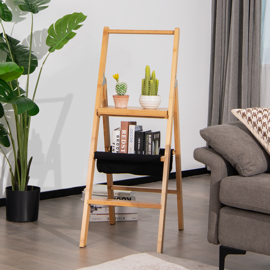 3 Step Foldable Bamboo Ladder Stool, Natural