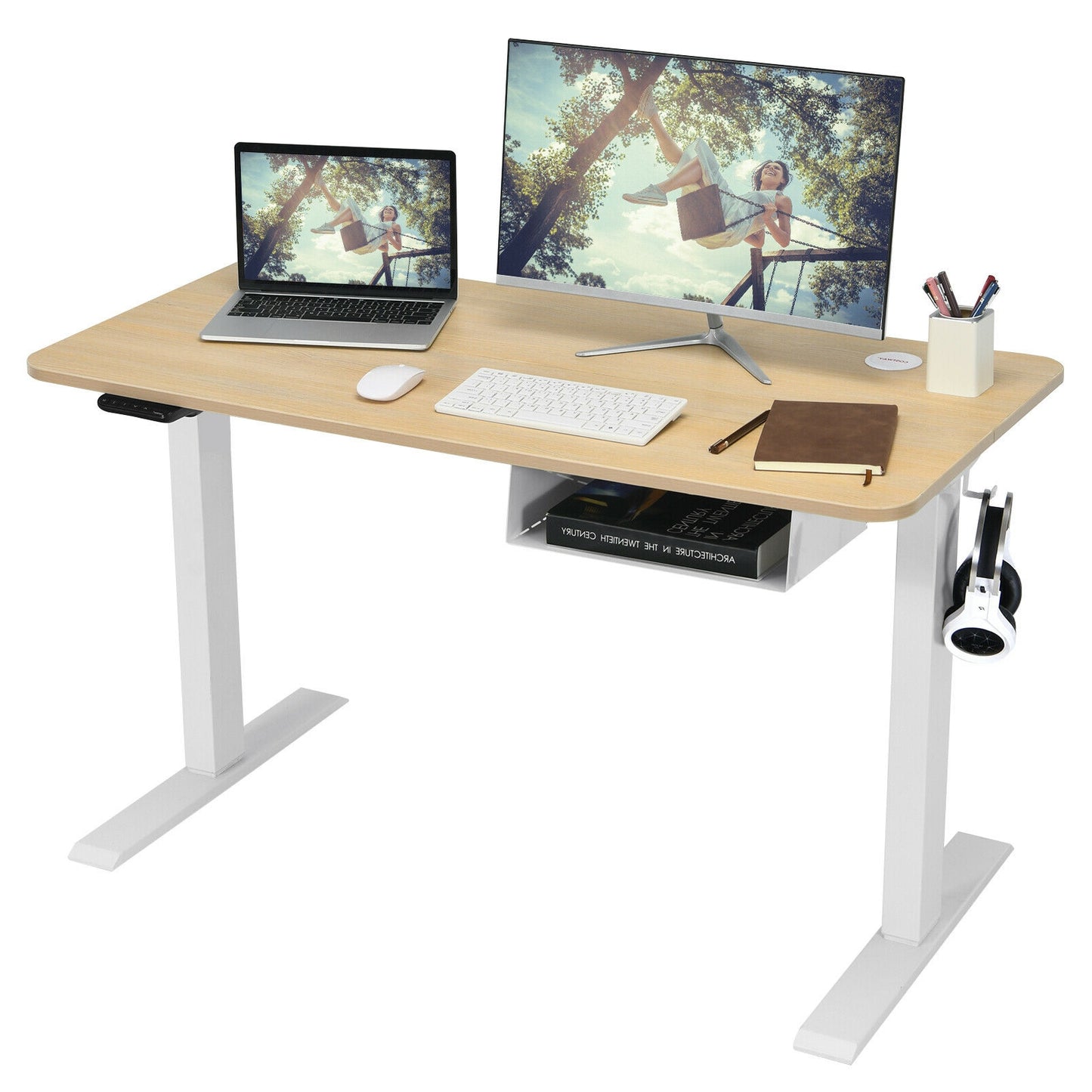 48-Inch Electric Standing Adjustable Desk with Control Panel and USB Port, Natural Standing Desks at Gallery Canada