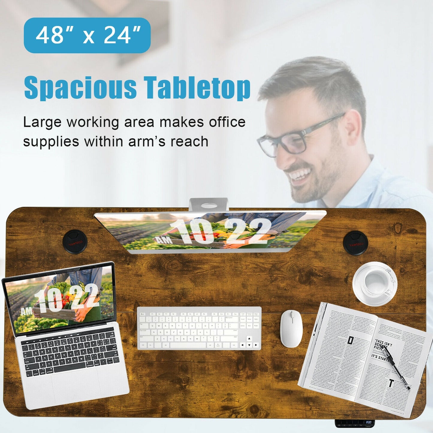 48-Inch Electric Height Adjustable Standing Desk, Brown Standing Desks at Gallery Canada
