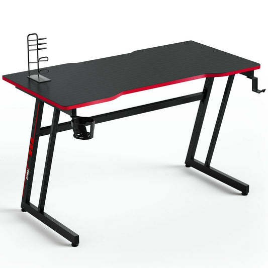 47.5 Inch Z-Shaped Computer Gaming Desk with Handle Rack, Red