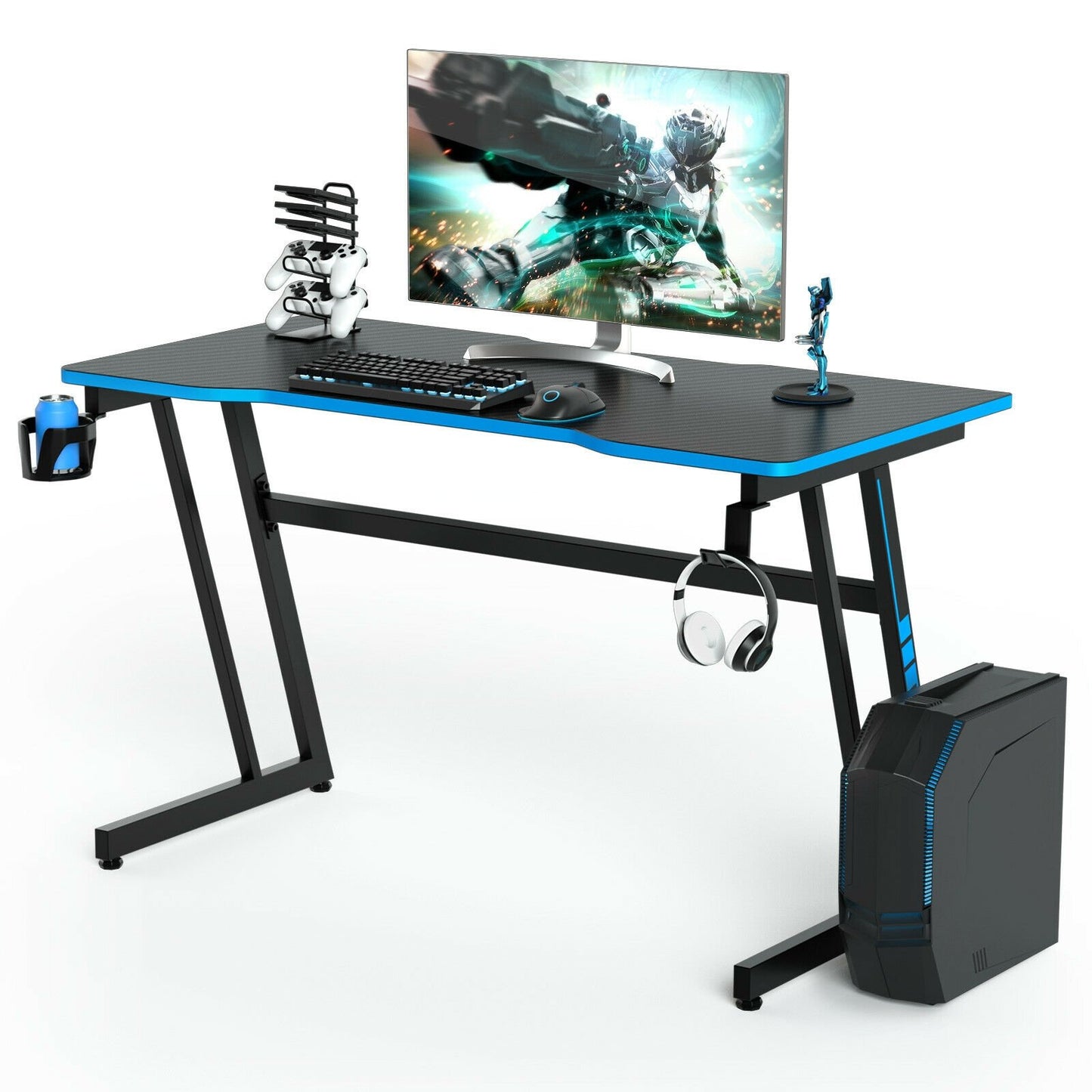 47.5 Inch Z-Shaped Computer Gaming Desk with Handle Rack, Blue at Gallery Canada
