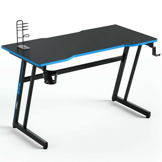 47.5 Inch Z-Shaped Computer Gaming Desk with Handle Rack, Blue