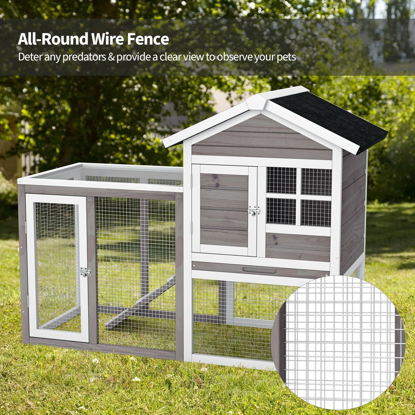 2-Story Wooden Rabbit Hutch with Running Area, Gray Rabbit Hutches at Gallery Canada