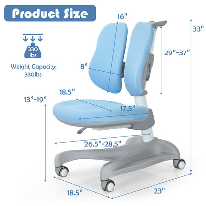 Adjustable Height Student Chair with Sit-Brake Casters and Lumbar Support for Home and School, Blue at Gallery Canada