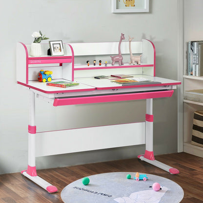Adjustable Height Study Desk with Drawer and Tilted Desktop for School and Home, Pink at Gallery Canada