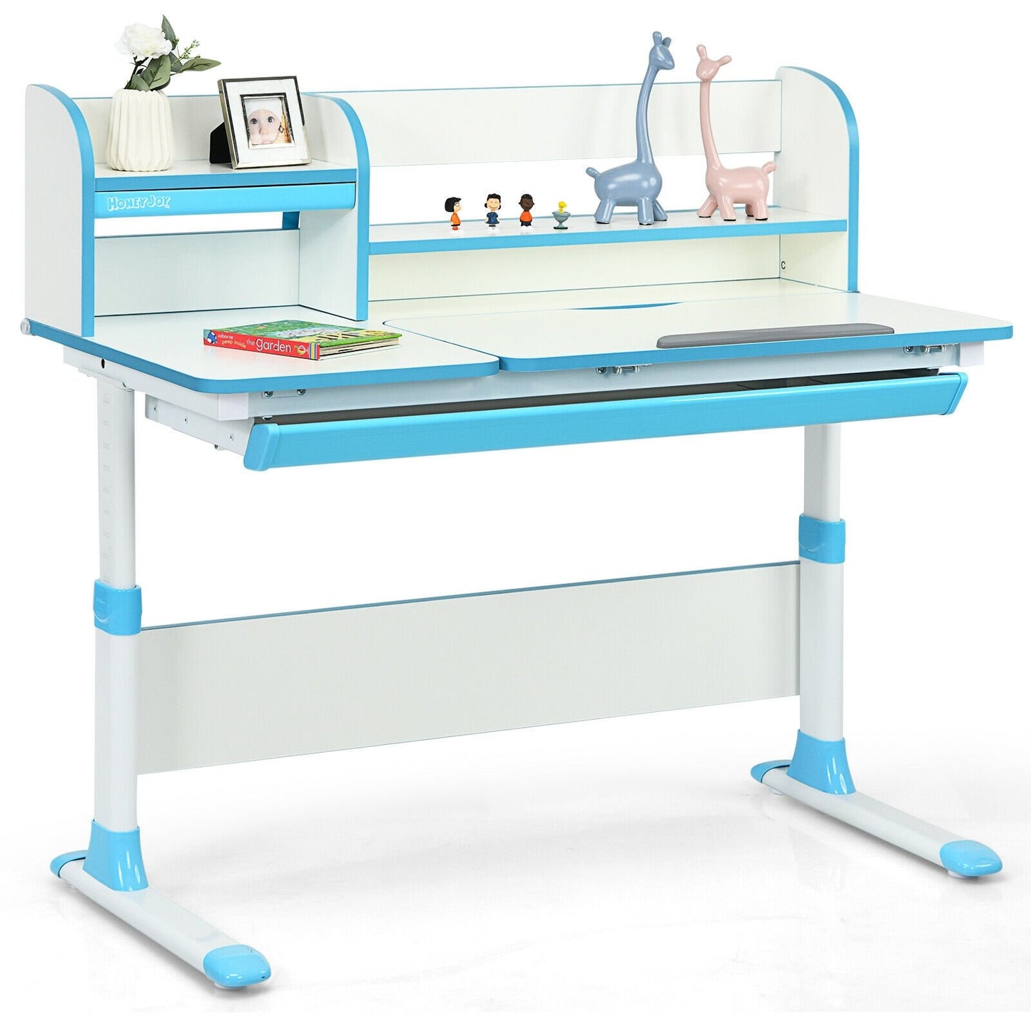 Adjustable Height Study Desk with Drawer and Tilted Desktop for School and Home, Blue at Gallery Canada