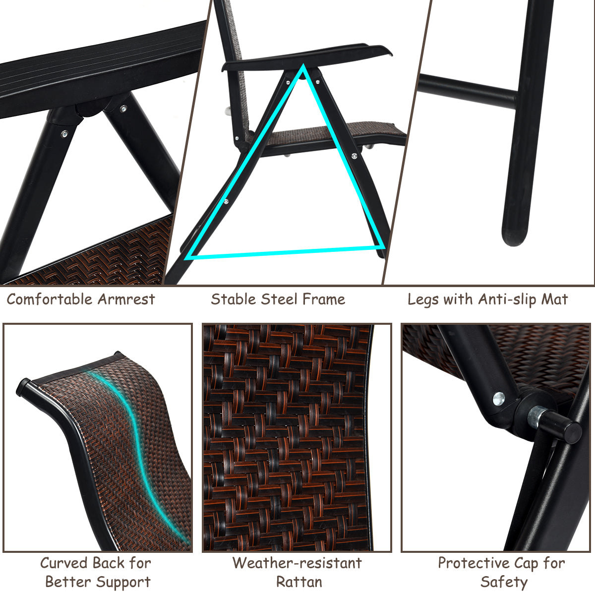 Patio Rattan Folding Reclining Chair, Brown Patio Dining Chairs at Gallery Canada