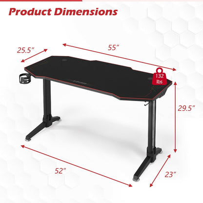 55 Inches T-shaped Computer Desk with Full Mouse Pad and LED Lights, Black at Gallery Canada