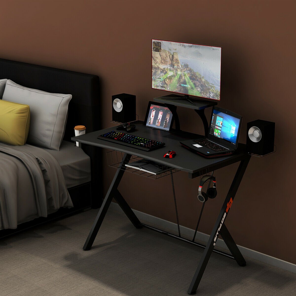 Multifunctional E-Sport Gaming Desk with Headset Hook and Cup Holder, Black at Gallery Canada