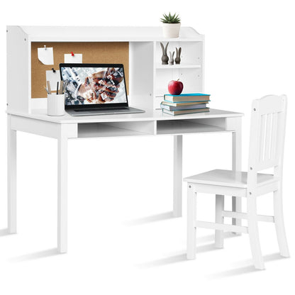 Kids Desk and Chair Set Study Writing Desk with Hutch and Bookshelves, White at Gallery Canada