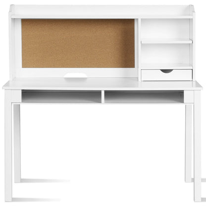 Kids Desk and Chair Set Study Writing Desk with Hutch and Bookshelves, White
