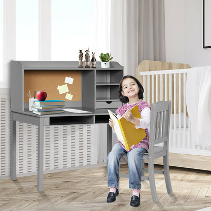 Kids Desk and Chair Set Study Writing Desk with Hutch and Bookshelves, Gray