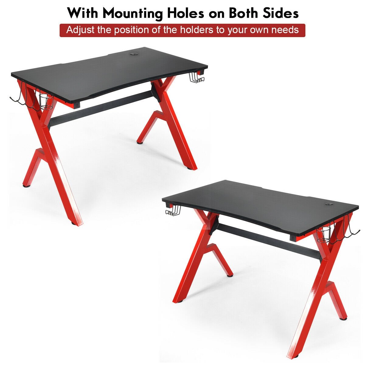 Ergonomic Gaming Desk with Carbon Fiber Surface and R-Shape Steel Frame, Black & Red at Gallery Canada