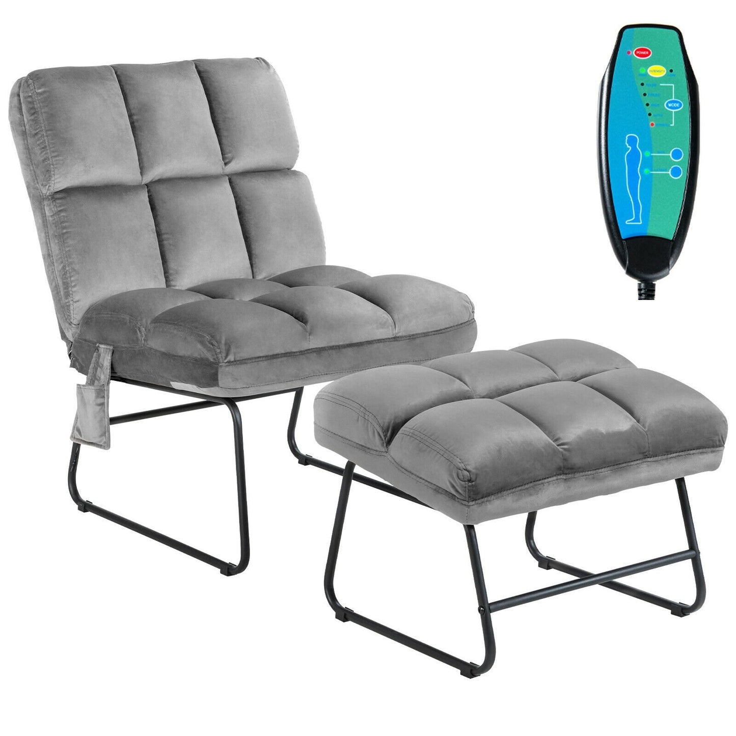 Massage Chair Velvet Accent Sofa Chair with Ottoman and Remote Control - Gray, Gray