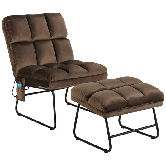 Massage Chair Velvet Accent Sofa Chair with Ottoman and Remote Control, Brown