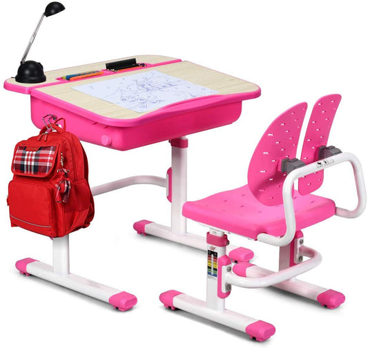 Kids Desk and Chair Set Children's Study Table Storage, Pink