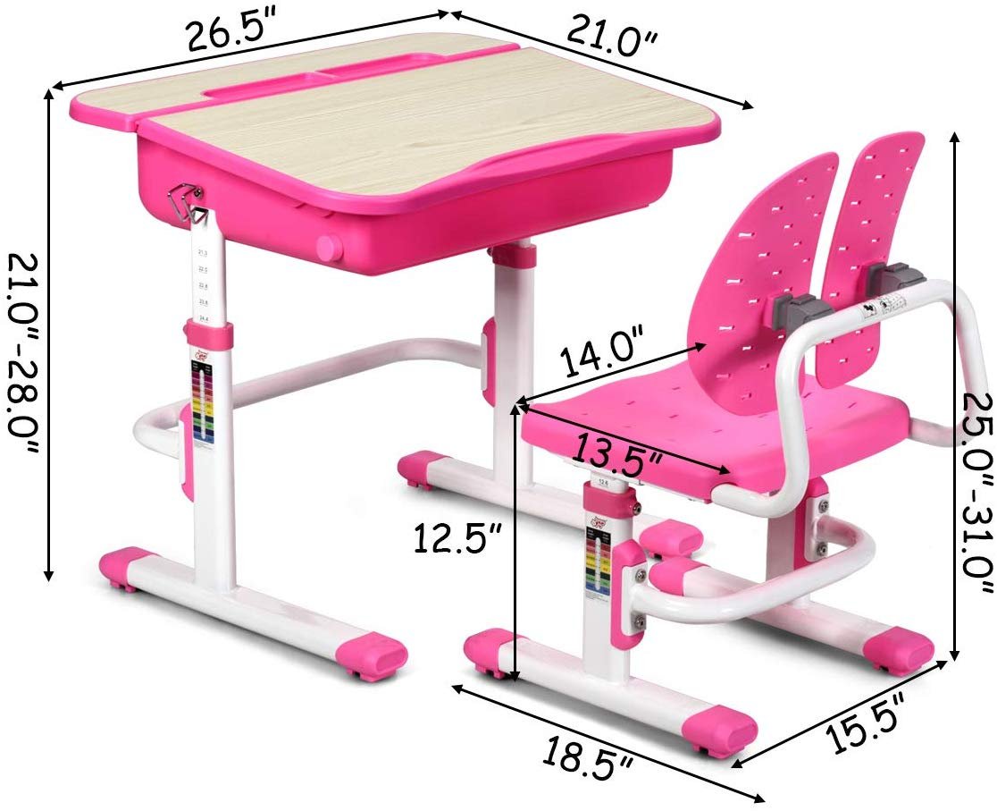 Kids Desk and Chair Set Children's Study Table Storage, Pink at Gallery Canada