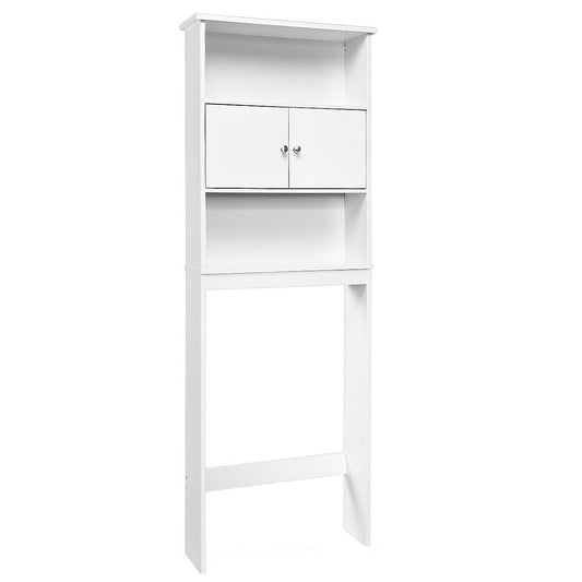 Bathroom Wood Organizer Shelf Storage Rack with Cabinet, White