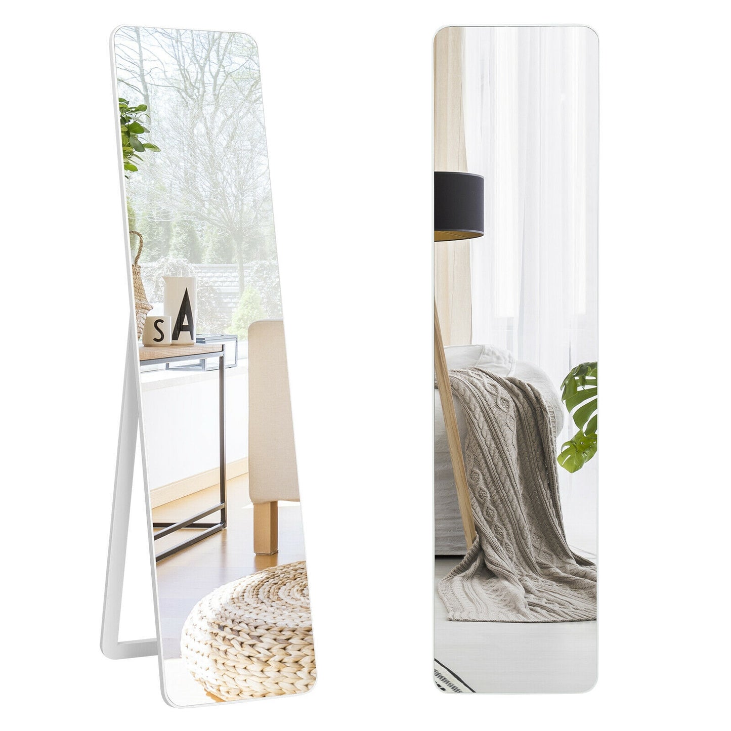 Frameless Wall Mountable Floor Mirror, Full Length, White Floor Mirrors at Gallery Canada