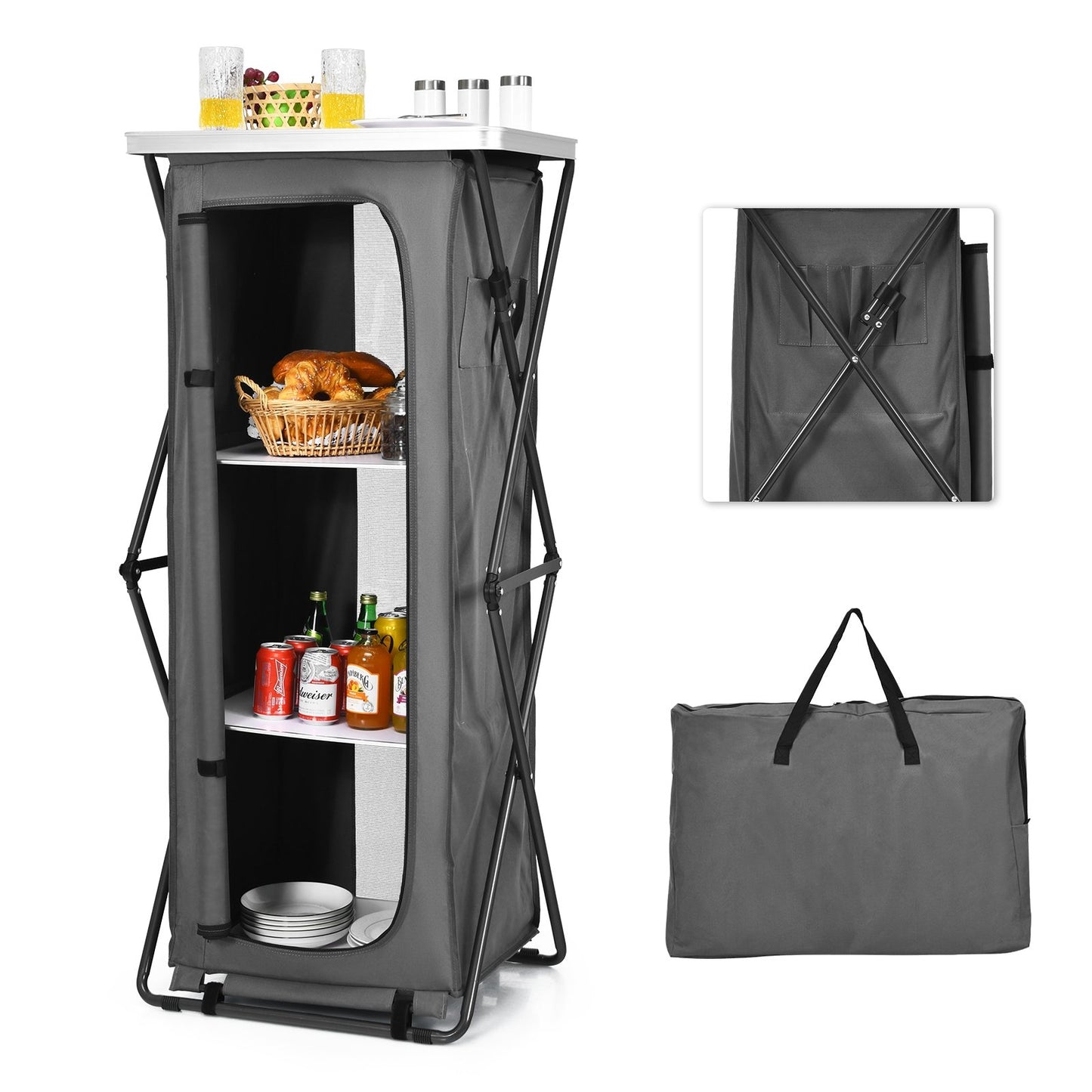 Folding Pop-Up Cupboard Compact Camping Storage Cabinet with Bag-XL, Gray at Gallery Canada