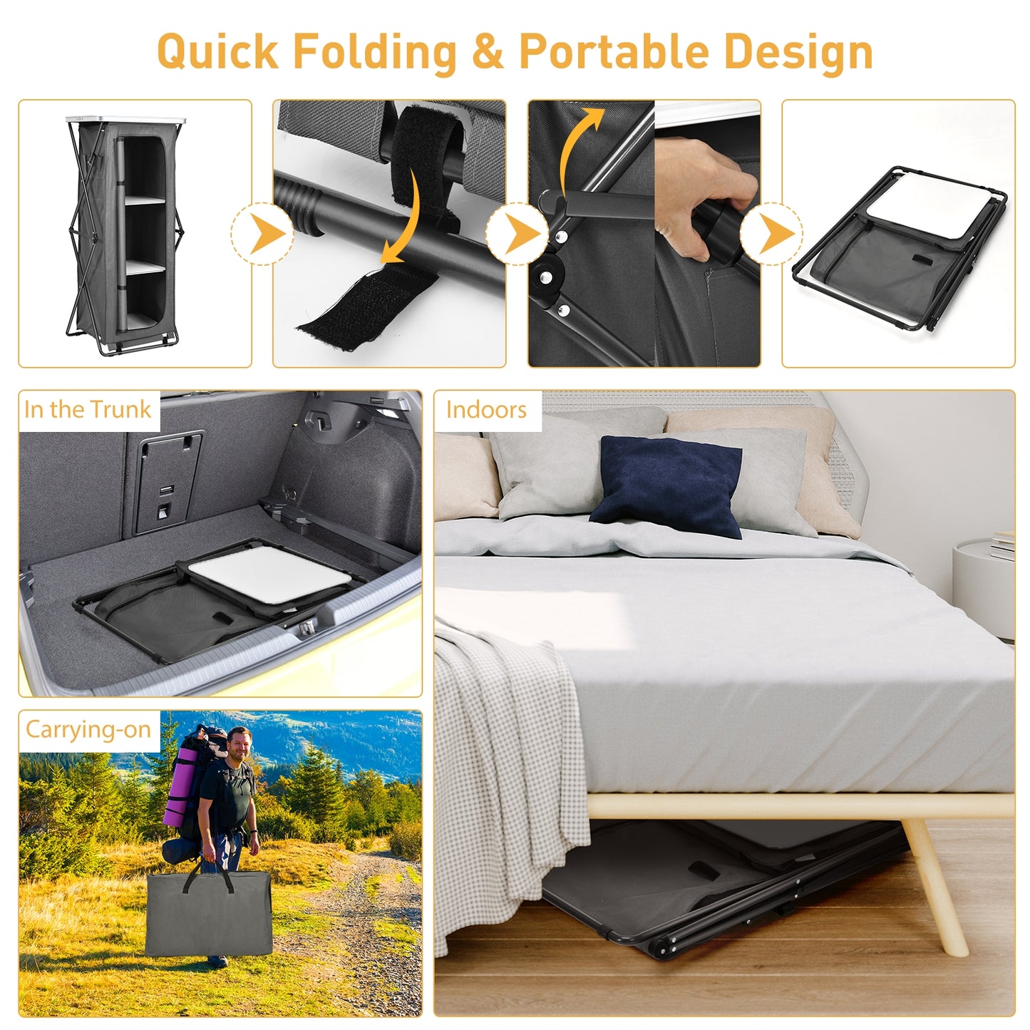 Folding Pop-Up Cupboard, Compact Camping Storage Cabinet, XL, Gray Camping Furniture at Gallery Canada