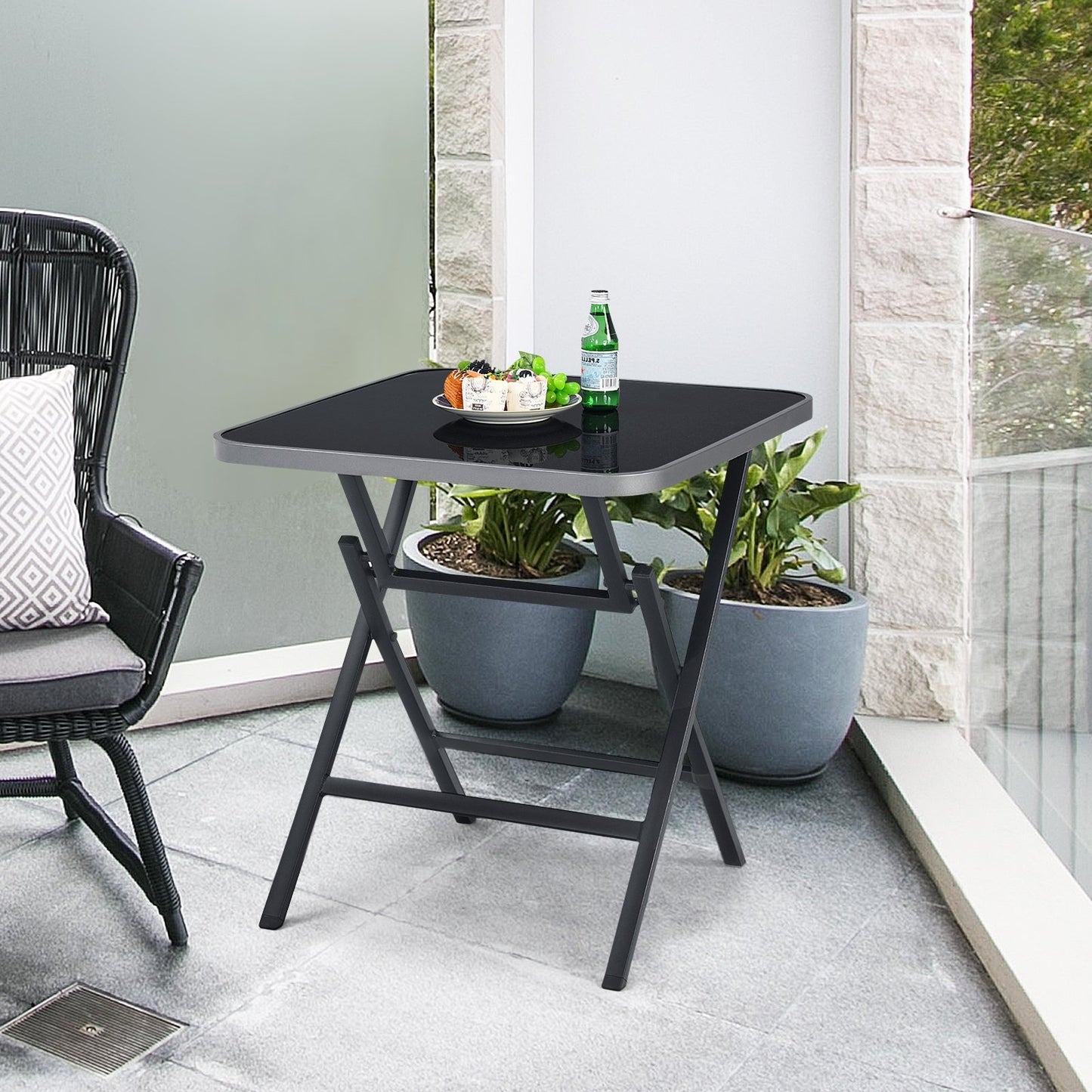 Patio Folding Square Dining Table with Aluminum Frame and Tempered Glass top, Black at Gallery Canada