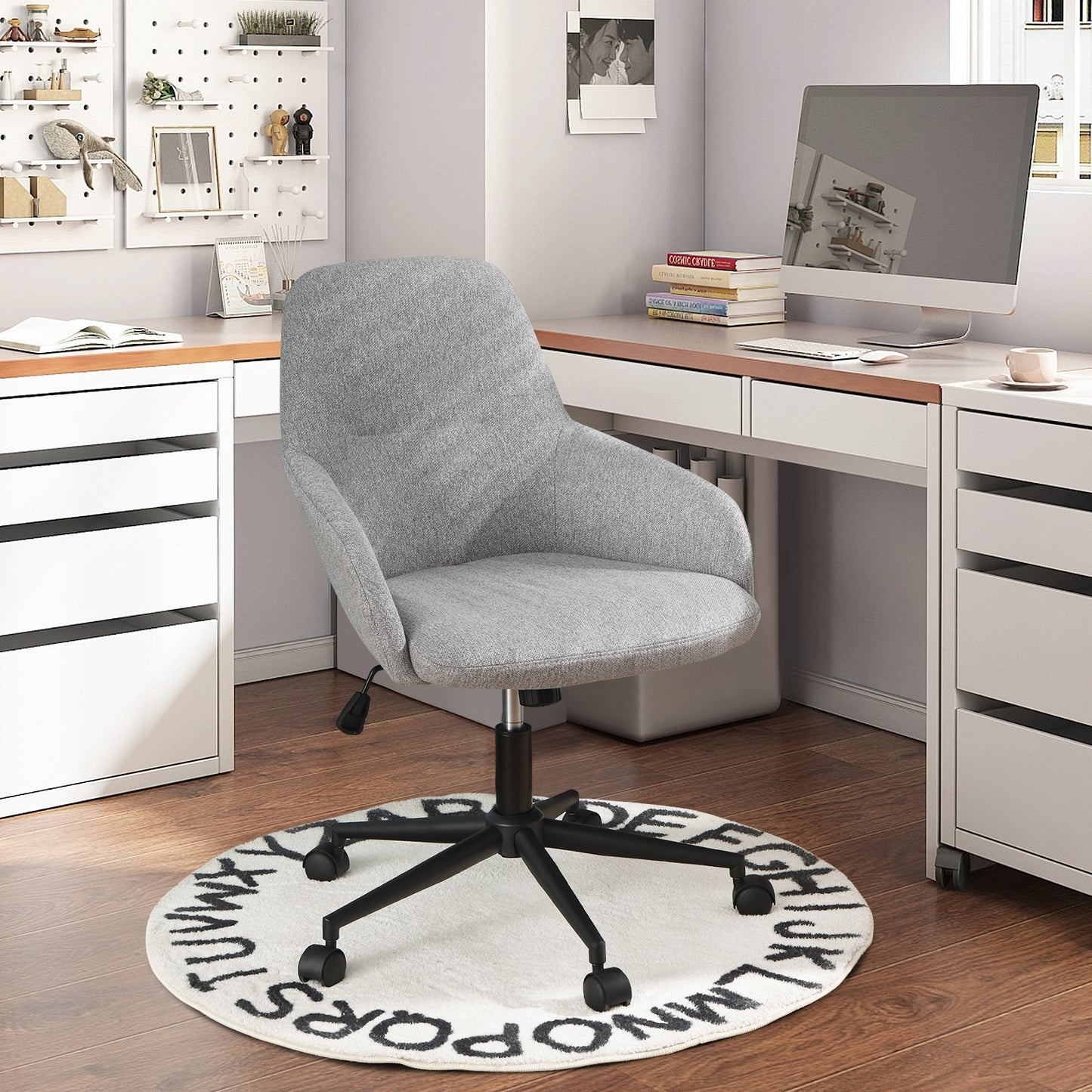 Linen Accent Adjustable Rolling Swivel Home Office Chair with Armrest, Gray at Gallery Canada