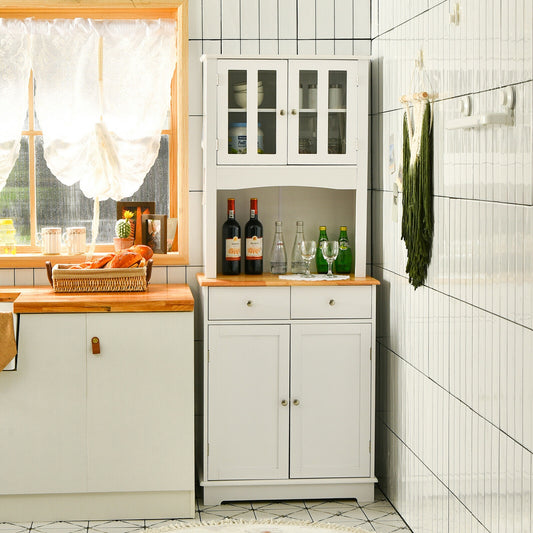Kitchen Pantry Cabinet With Wood Top And Hutch, White Sideboards Cabinets & Buffets White at Gallery Canada