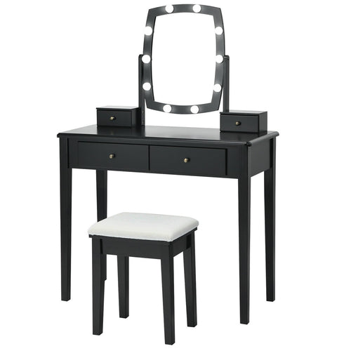 Vanity Table Set with Lighted Mirror for Bedroom and Dressing Room, Black